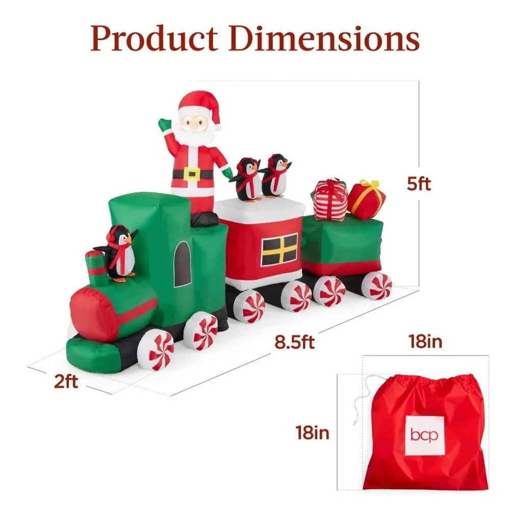 Christmas Train Inflatable Animated Santa Claus 8.5 x 5 LED Pre-Lit Lighting
